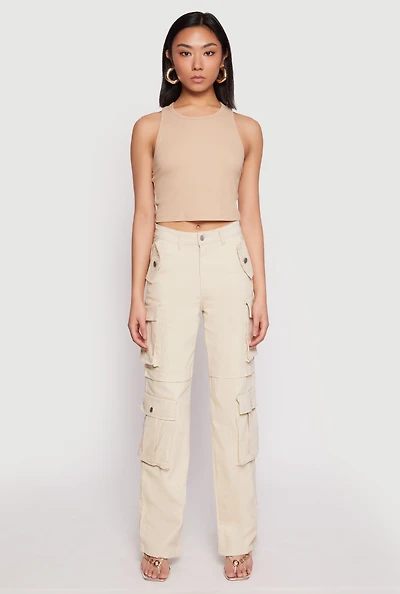 Womens Daisy Four Cargo Pocket Straight Leg Pants, Khaki, Size XL