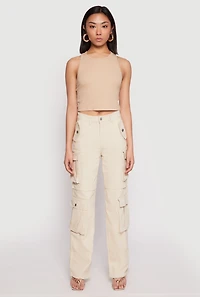 Womens Daisy Four Cargo Pocket Straight Leg Pants, Khaki, Size XL