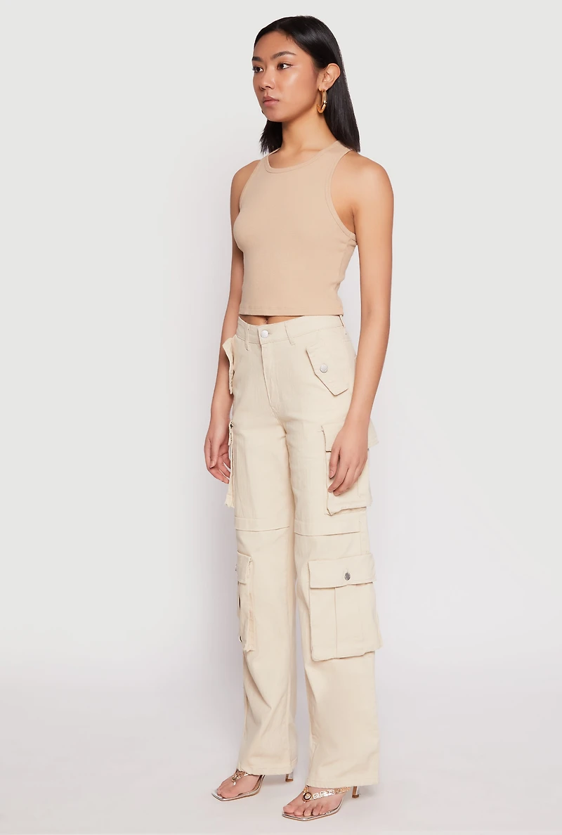 Womens Daisy Four Cargo Pocket Straight Leg Pants, Khaki, Size XL
