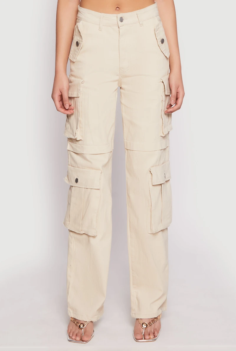 Womens Daisy Four Cargo Pocket Straight Leg Pants, Khaki, Size XL