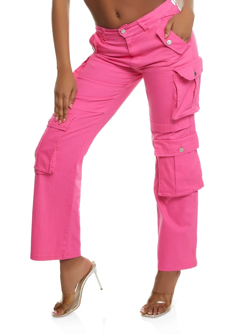 Womens Daisy Four Cargo Pocket Straight Leg Pants, Pink, Size S