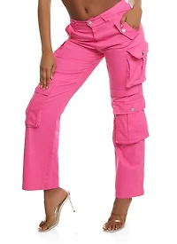 Womens Daisy Four Cargo Pocket Straight Leg Pants, Pink, Size S