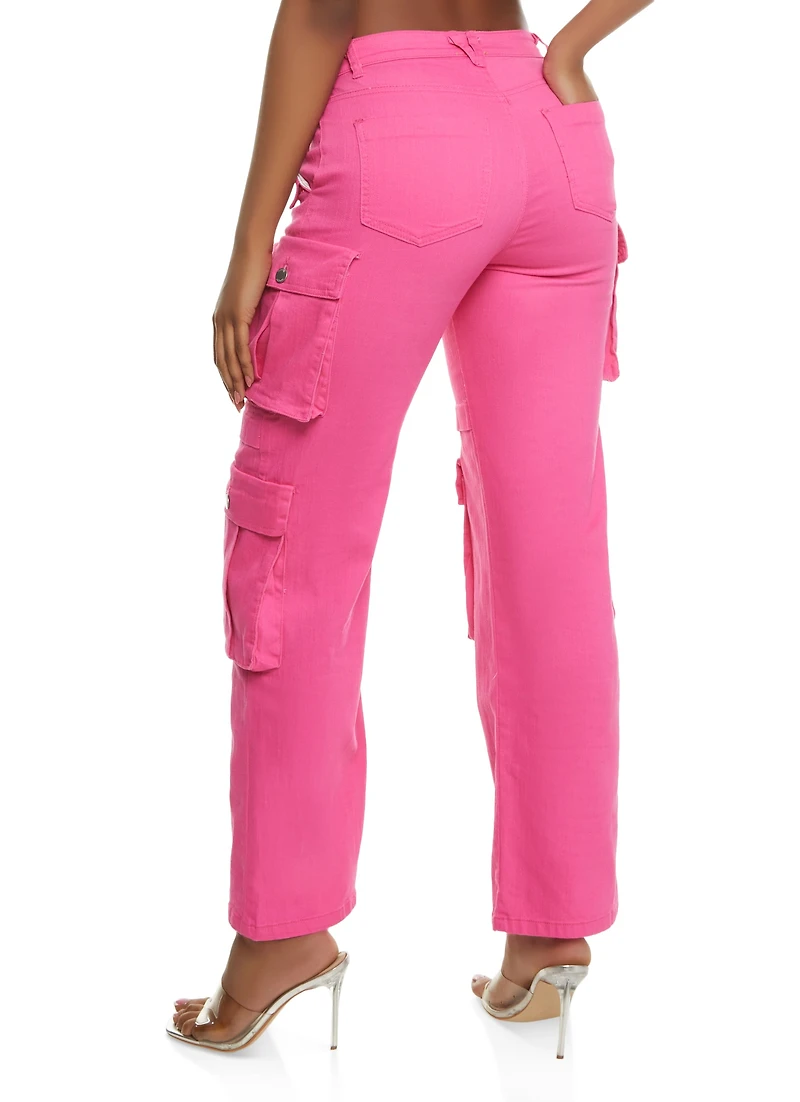 Womens Daisy Four Cargo Pocket Straight Leg Pants, Pink, Size S