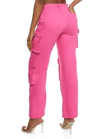Womens Daisy Four Cargo Pocket Straight Leg Pants, Pink, Size S