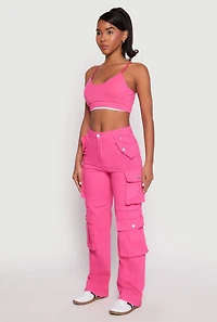 Womens Daisy Four Cargo Pocket Straight Leg Pants, Pink, Size S
