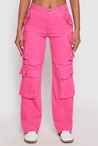 Womens Daisy Four Cargo Pocket Straight Leg Pants, Pink, Size S
