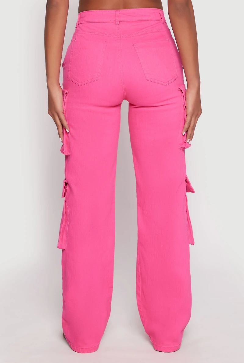 Womens Daisy Four Cargo Pocket Straight Leg Pants, Pink, Size S