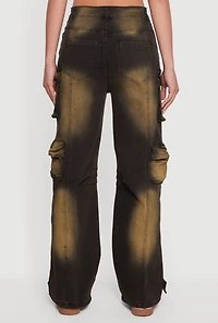 Bleached Detail Mid Rise Wide Leg Cargo Pocket Jeans