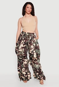 Nylon Parachute Camouflage Pants with Ruffles