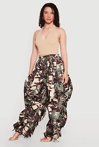 Nylon Parachute Camouflage Pants with Ruffles