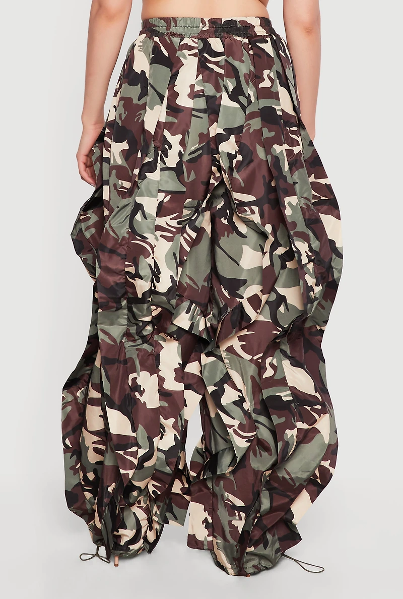 Nylon Parachute Camouflage Pants with Ruffles