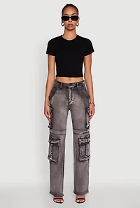 Womens Daisy Mineral Wash Straight Leg Cargo Jeans, Grey,