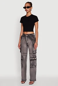 Womens Daisy Mineral Wash Straight Leg Cargo Jeans, Grey, Size S