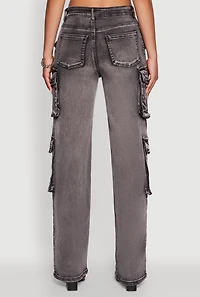 Womens Daisy Mineral Wash Straight Leg Cargo Jeans, Grey, Size S