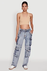 Womens Daisy Mineral Wash Straight Leg Cargo Jeans, Blue,