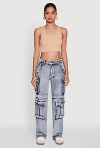 Womens Daisy Mineral Wash Straight Leg Cargo Jeans, Blue, Size XL