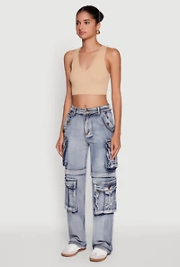 Womens Daisy Mineral Wash Straight Leg Cargo Jeans, Blue,
