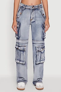 Womens Daisy Mineral Wash Straight Leg Cargo Jeans, Blue,