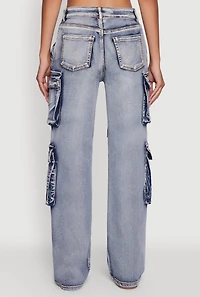 Womens Daisy Mineral Wash Straight Leg Cargo Jeans, Blue, Size XL