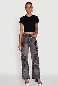 Womens Daisy Mineral Wash Straight Leg Utility Jeans, Grey, Size XL