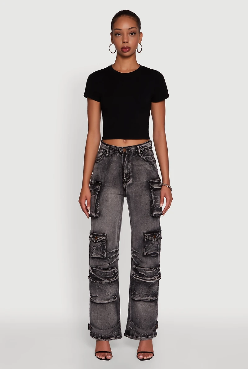 Womens Daisy Mineral Wash Straight Leg Utility Jeans, Grey, Size XL