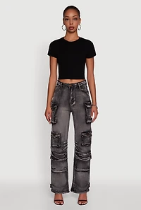 Womens Daisy Mineral Wash Straight Leg Utility Jeans, Grey, Size XL