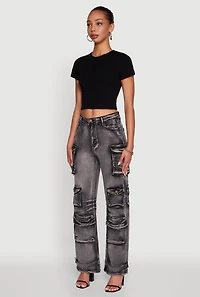 Womens Daisy Mineral Wash Straight Leg Utility Jeans, Grey, Size XL