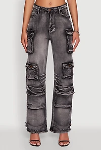 Womens Daisy Mineral Wash Straight Leg Utility Jeans, Grey, Size XL