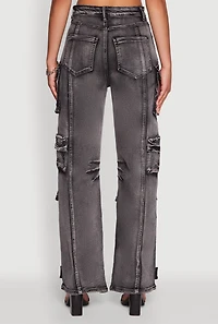 Womens Daisy Mineral Wash Straight Leg Utility Jeans, Grey, Size XL