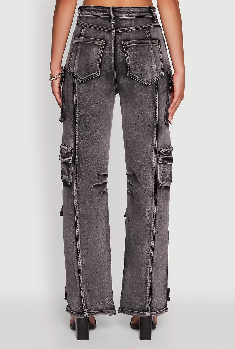 Womens Daisy Mineral Wash Straight Leg Utility Jeans, Grey, Size S