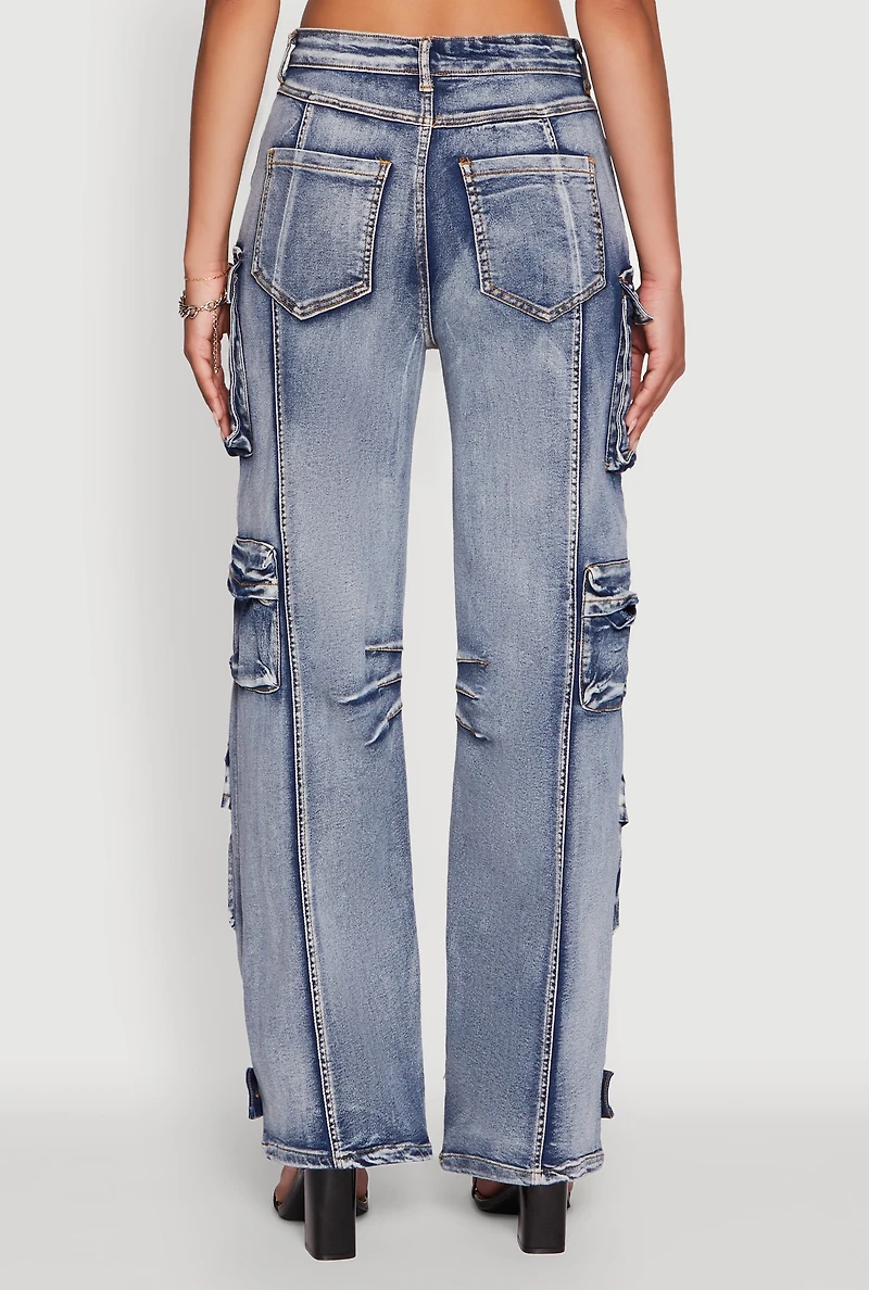 Womens Daisy Mineral Wash Straight Leg Utility Jeans,