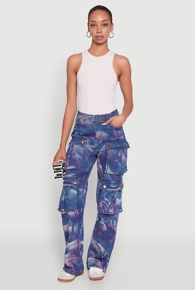 Womens Daisy High Waisted Straight Leg Jeans with Cargo Pockets, Multi, Size M