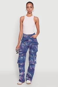 Womens Daisy High Waisted Straight Leg Jeans with Cargo Pockets, Multi, Size M