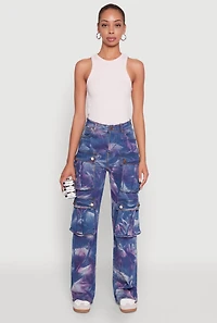 Womens Daisy High Waisted Straight Leg Jeans with Cargo Pockets, Multi, Size M
