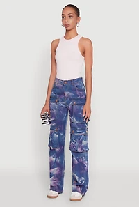 Womens Daisy High Waisted Straight Leg Jeans with Cargo Pockets, Multi, Size M