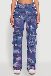 Womens Daisy High Waisted Straight Leg Jeans with Cargo Pockets, Multi, Size M