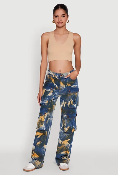 Womens Daisy High Waisted Straight Leg Jeans with Cargo Pockets, Multi, Size S