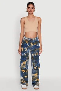 Womens Daisy High Waisted Straight Leg Jeans with Cargo Pockets, Multi, Size S