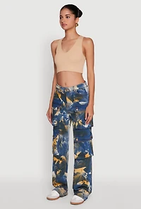 Womens Daisy High Waisted Straight Leg Jeans with Cargo Pockets, Multi, Size S