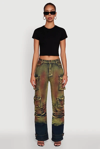 Womens Stylish Daisy Ombre Detail Wide Leg Jeans, Multi,