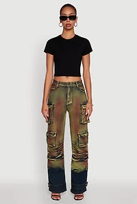 Womens Stylish Daisy Ombre Detail Wide Leg Jeans, Multi,