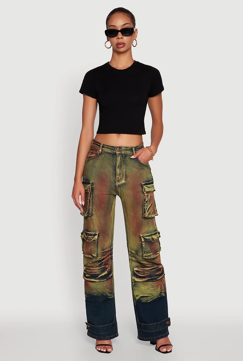 Womens Stylish Daisy Ombre Detail Wide Leg Jeans, Multi,