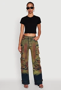 Womens Stylish Daisy Ombre Detail Wide Leg Jeans, Multi,