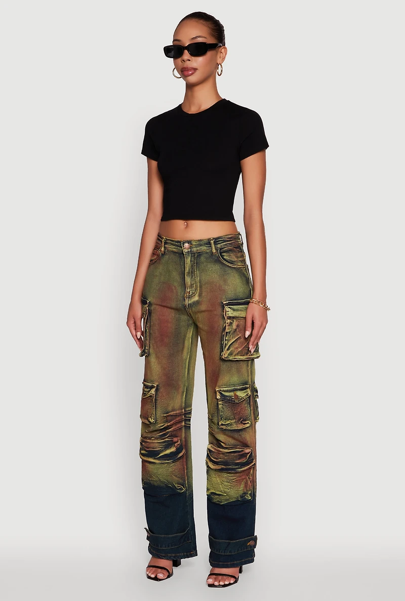 Womens Stylish Daisy Ombre Detail Wide Leg Jeans, Multi,
