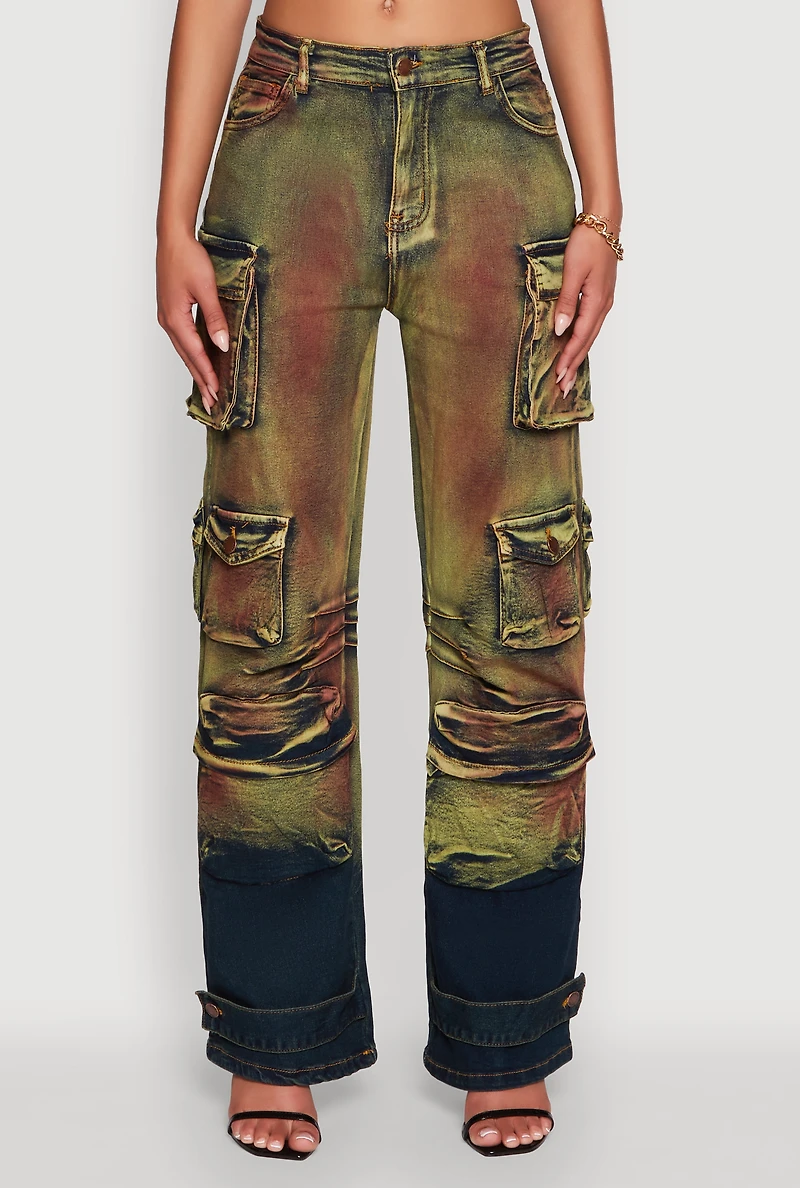 Womens Stylish Daisy Ombre Detail Wide Leg Jeans, Multi,