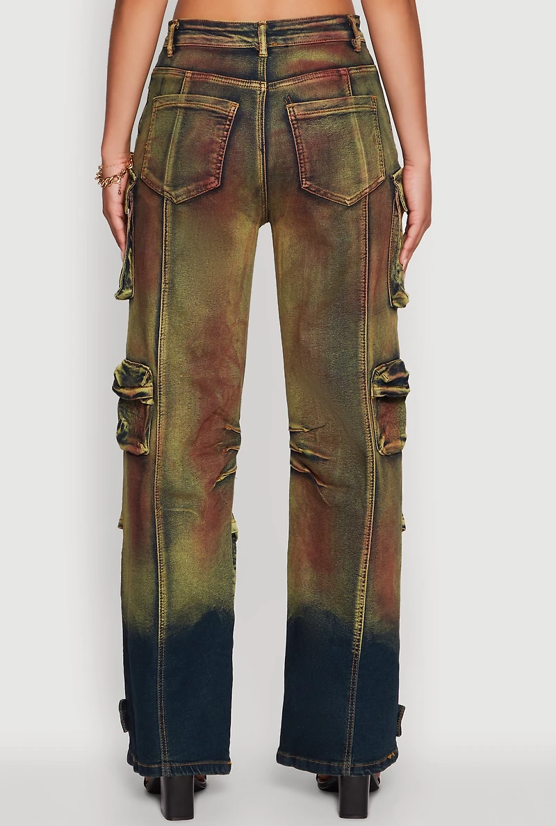 Womens Stylish Daisy Ombre Detail Wide Leg Jeans, Multi,