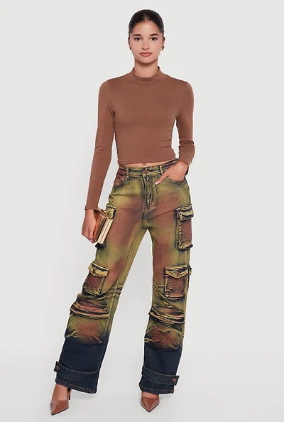 Womens Stylish Daisy Ombre Detail Wide Leg Jeans, Multi,