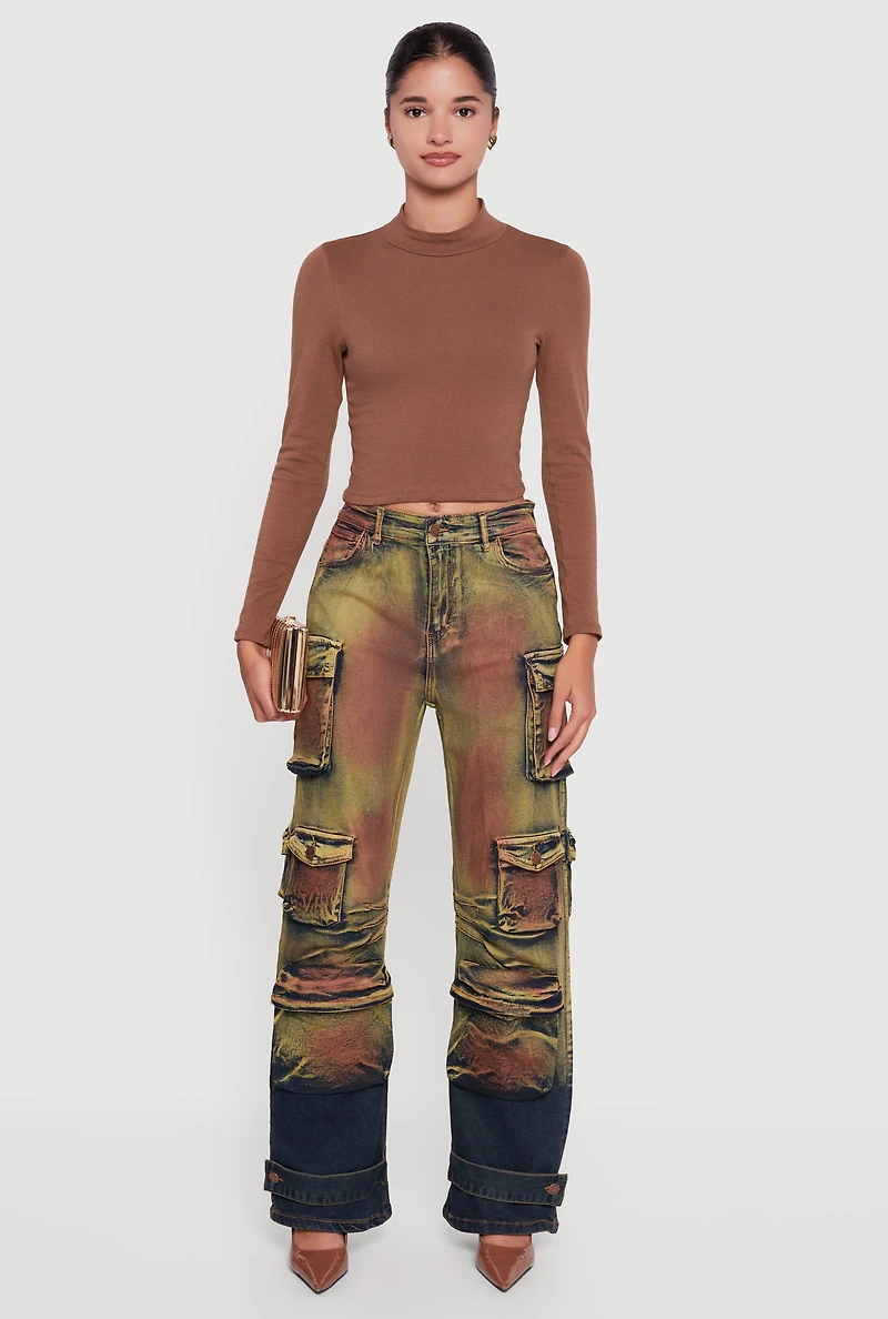 Womens Stylish Daisy Ombre Detail Wide Leg Jeans, Multi,