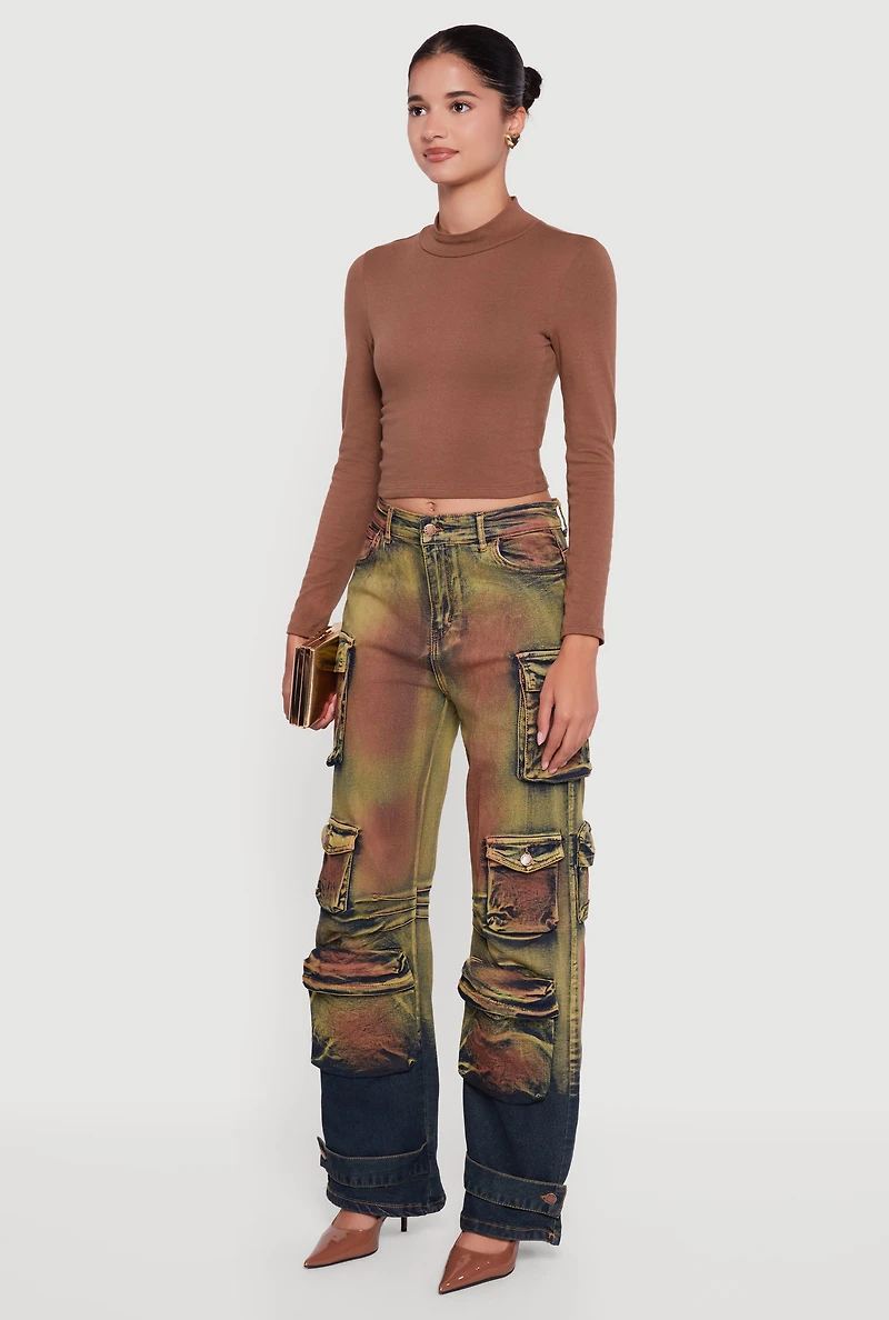 Womens Stylish Daisy Ombre Detail Wide Leg Jeans, Multi,