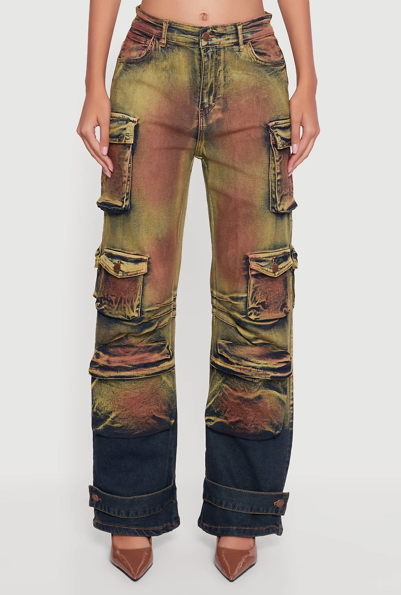 Womens Stylish Daisy Ombre Detail Wide Leg Jeans, Multi,